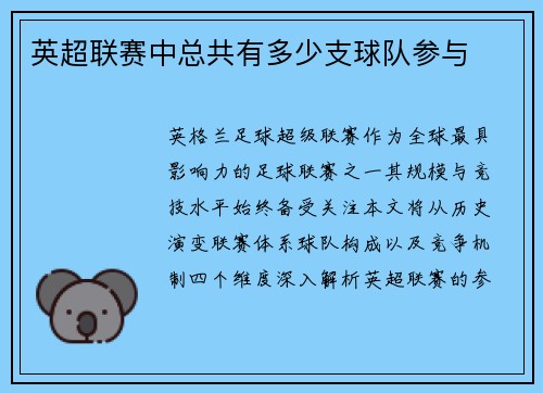 英超联赛中总共有多少支球队参与